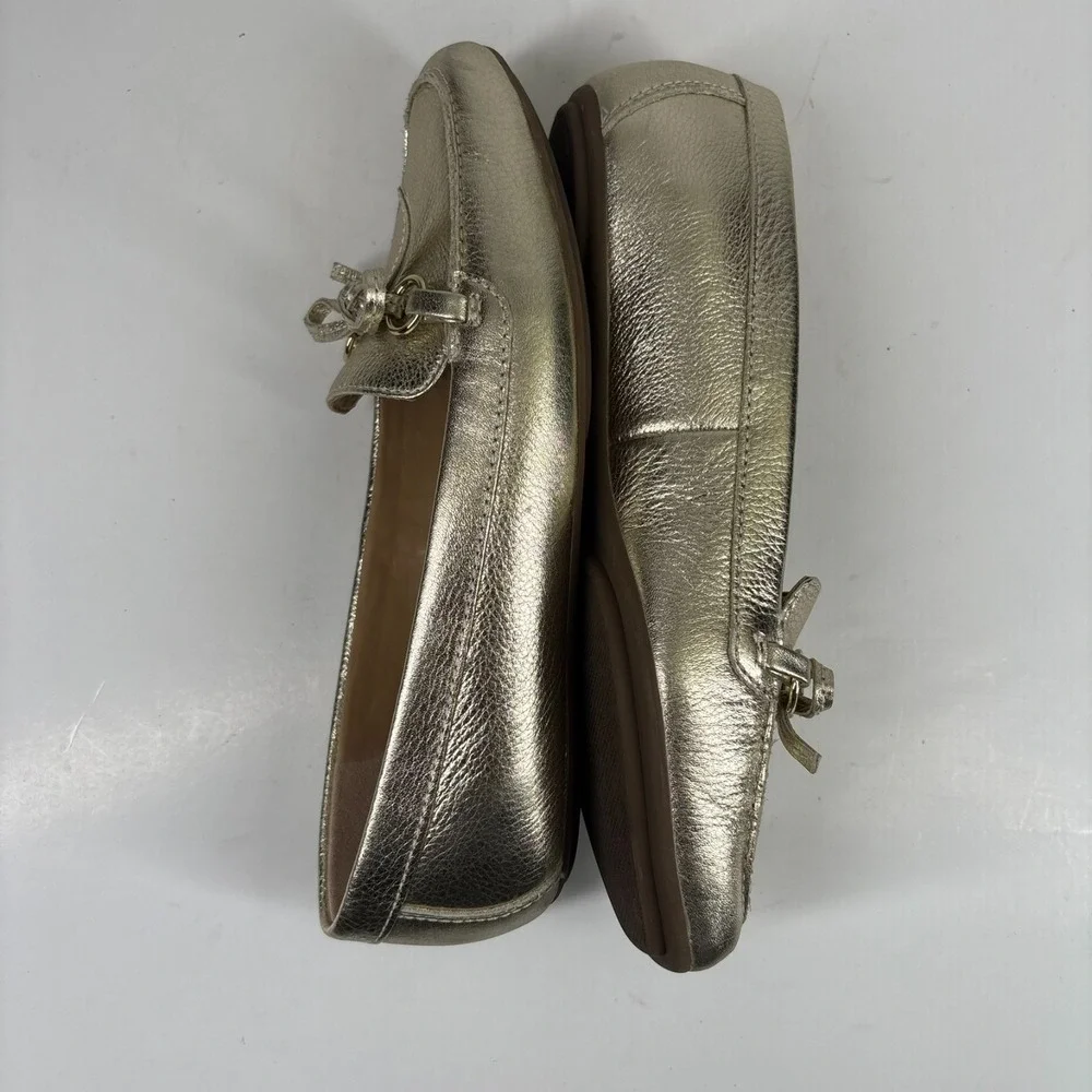 Talbots Women's US 7M Metallic Gold Leather Bow Tie Slip-On Loafers‎ Flats Shoes